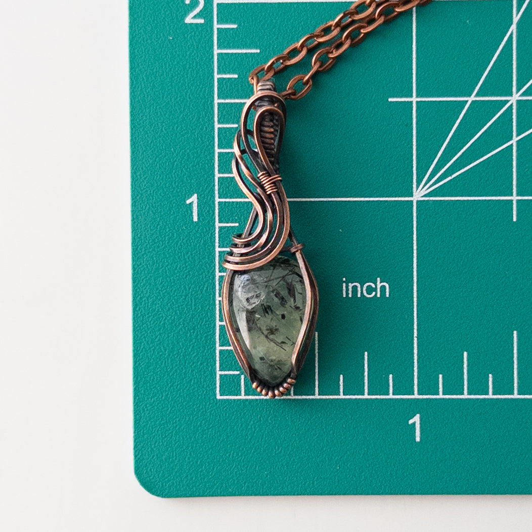 Dainty Prehnite Copper Wrapped Pendant