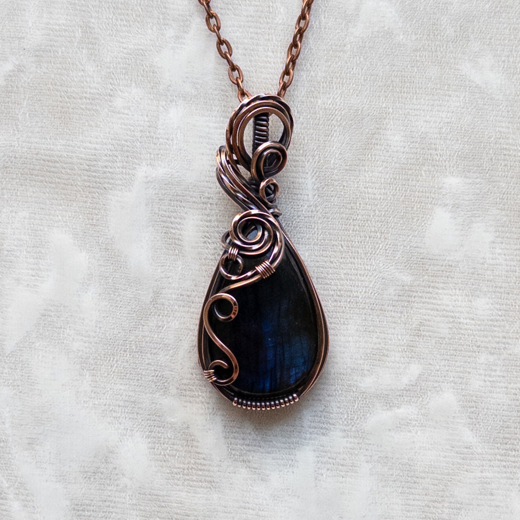 Dark Blue Labradorite Antiqued Copper Pendant