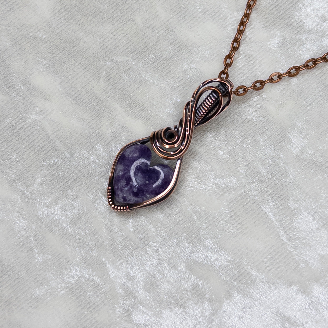 Lepidolite Heart Antiqued Copper Pendant