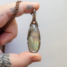 Charger l&#39;image dans la galerie, Rectangular Labradorite Copper Wrapped Pendant
