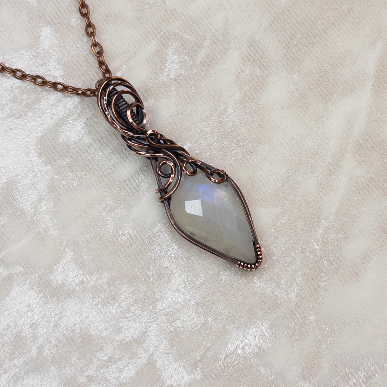 Rose Cut Moonstone Antiqued Copper Pendant