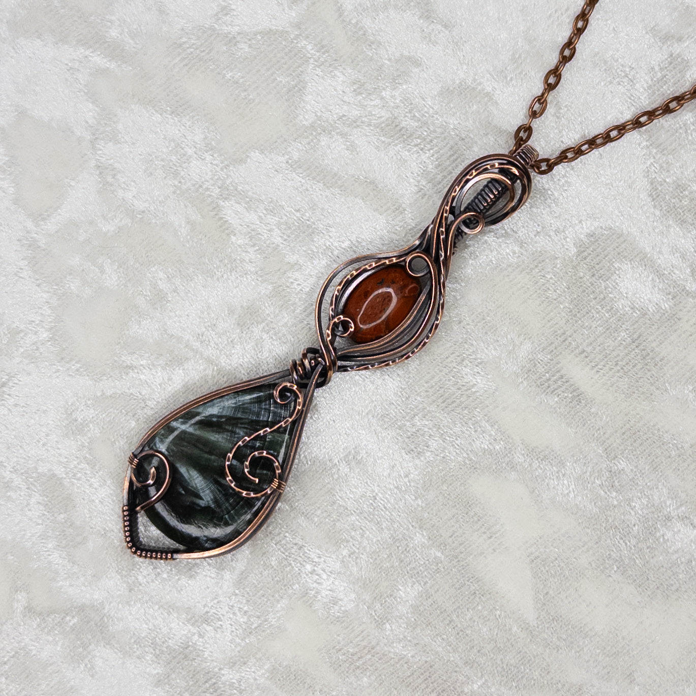 Seraphinite & Red Jasper Antiqued Copper Pendant