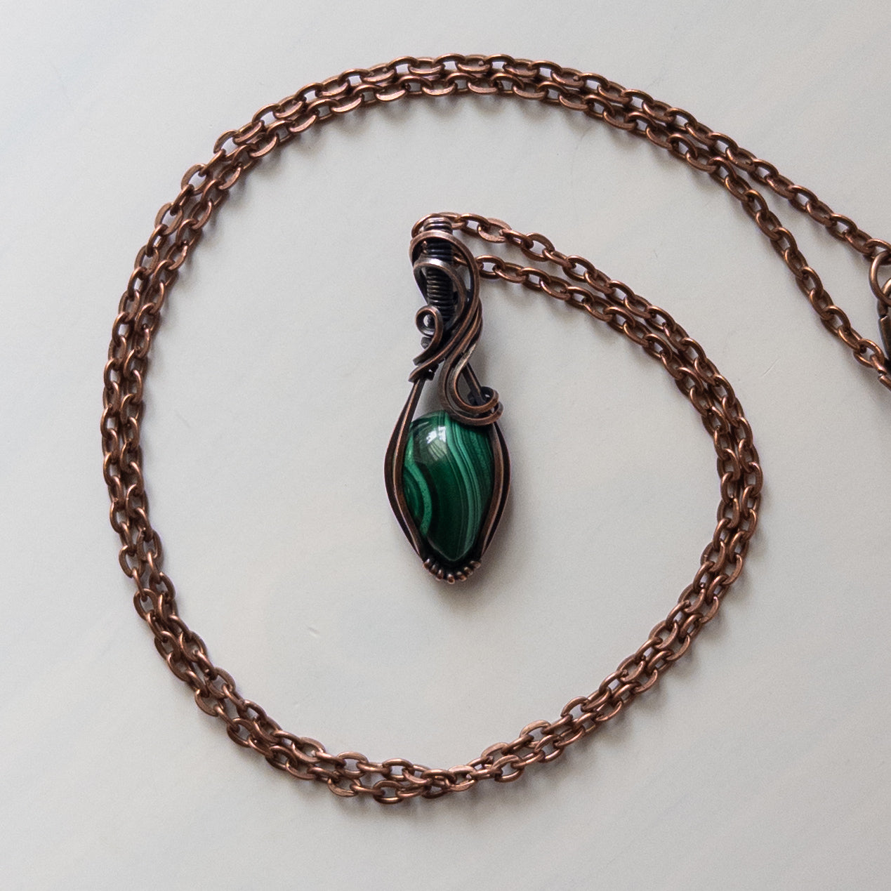 Dainty Malachite Copper Wrapped Pendant