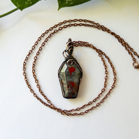 Coffin Pendant - African Bloodstone & Copper (A)