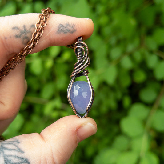 Faceted Lavender Chalcedony & Copper Wrapped Pendant