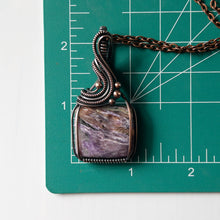 Load image into Gallery viewer, Square Charoite &amp; Copper Wrapped Pendant
