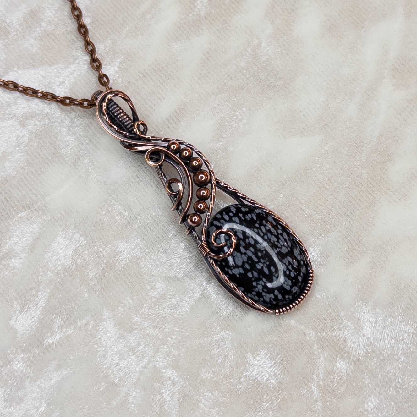 Snowflake Obsidian Antiqued Copper Pendant