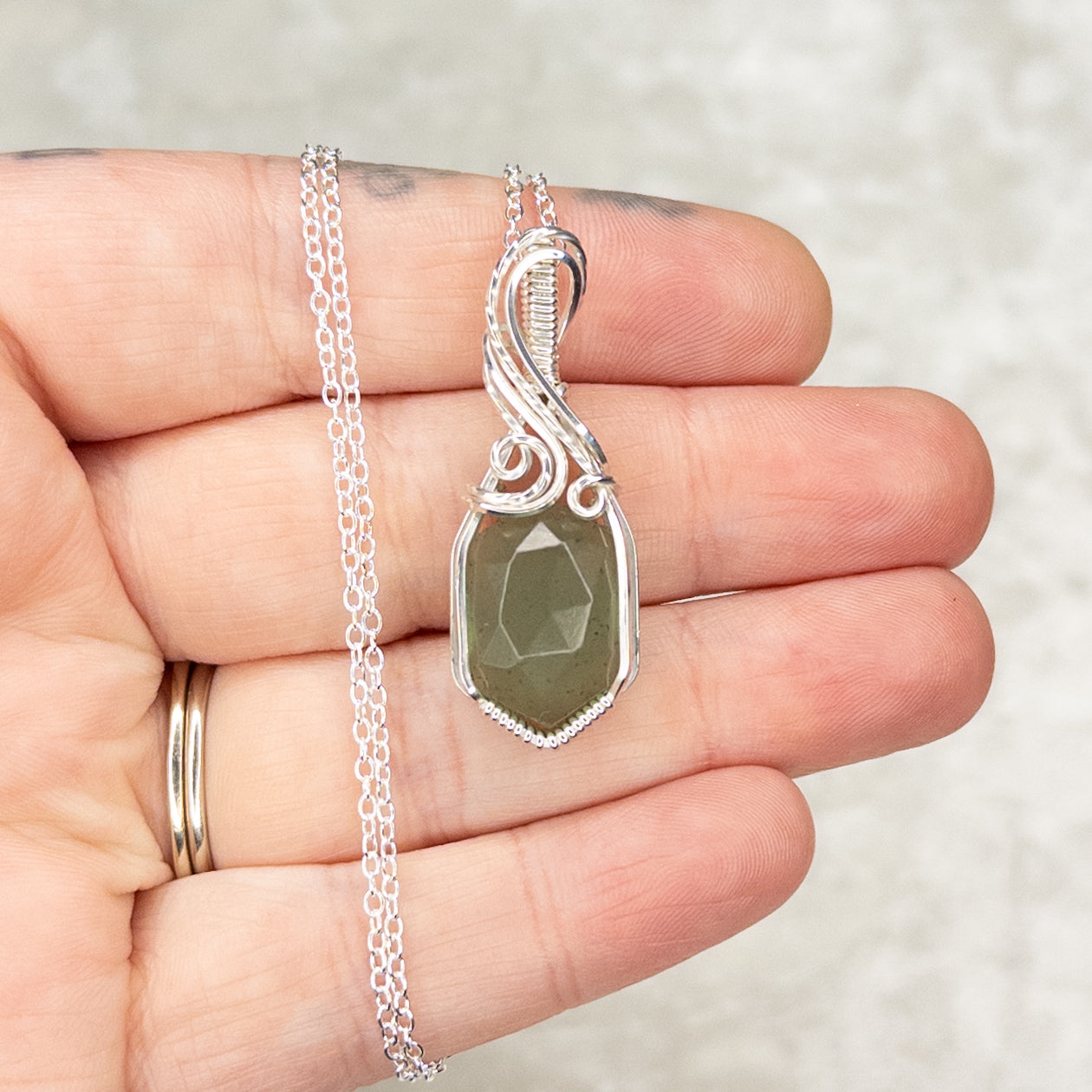 Moss Serpentine Sterling Silver Pendant