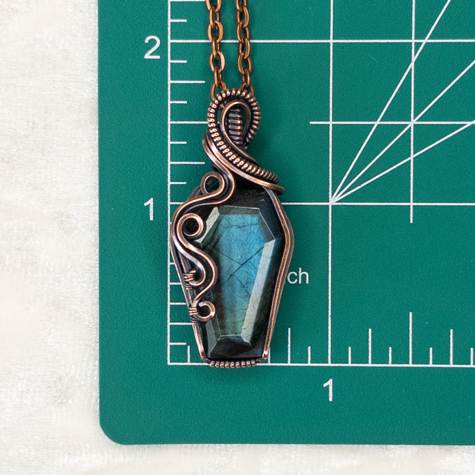 Labradorite Coffin Antiqued Copper Pendant