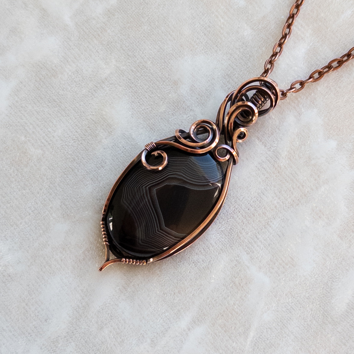 Black Onyx Antiqued Copper Pendant
