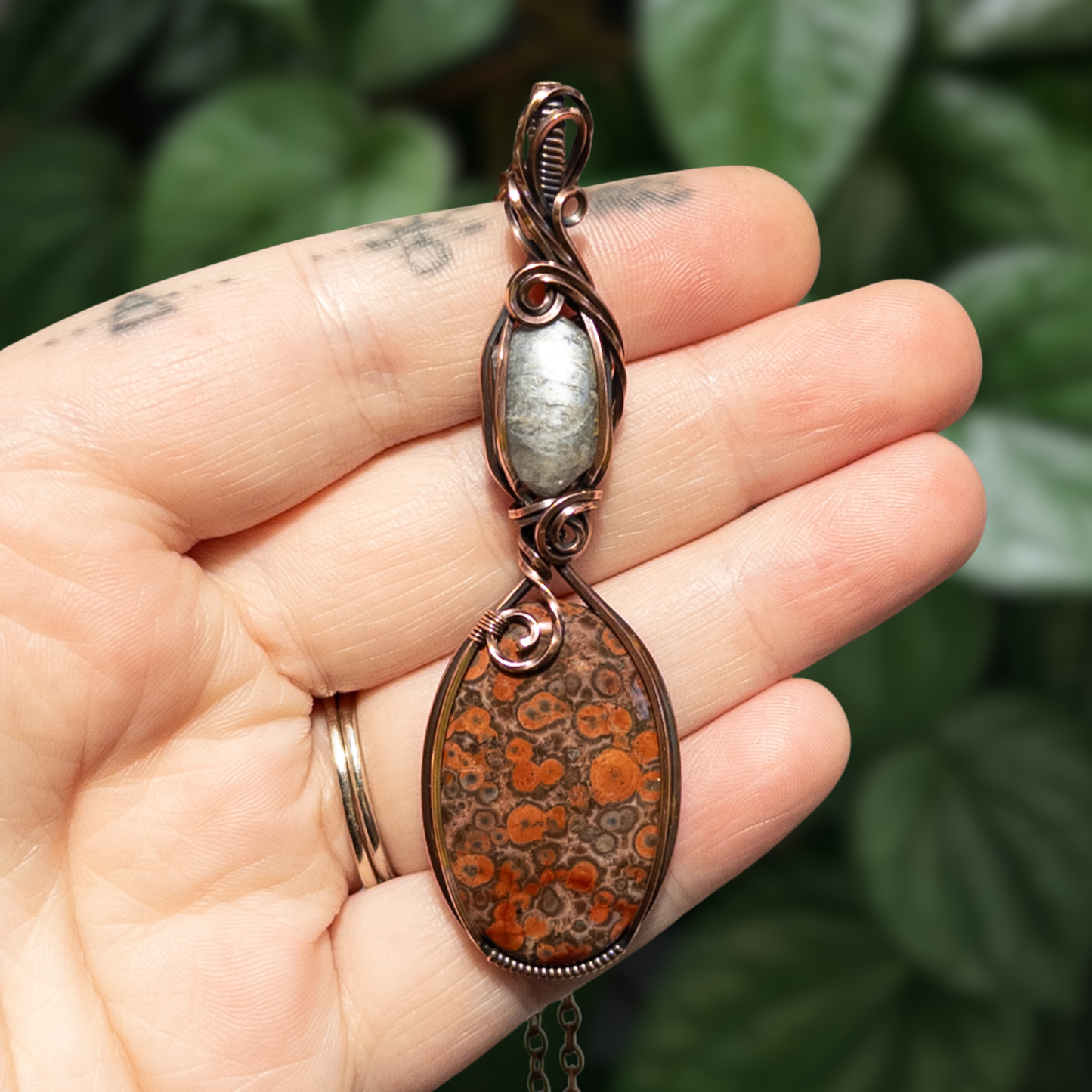 Poppy Jasper & Black Moonstone Antiqued Copper Pendant