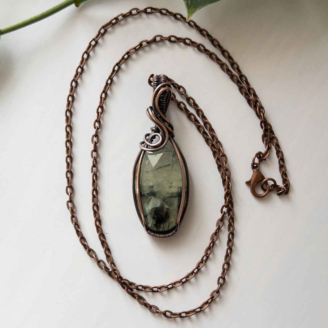 Faceted Prehnite & Copper Wrapped Pendant