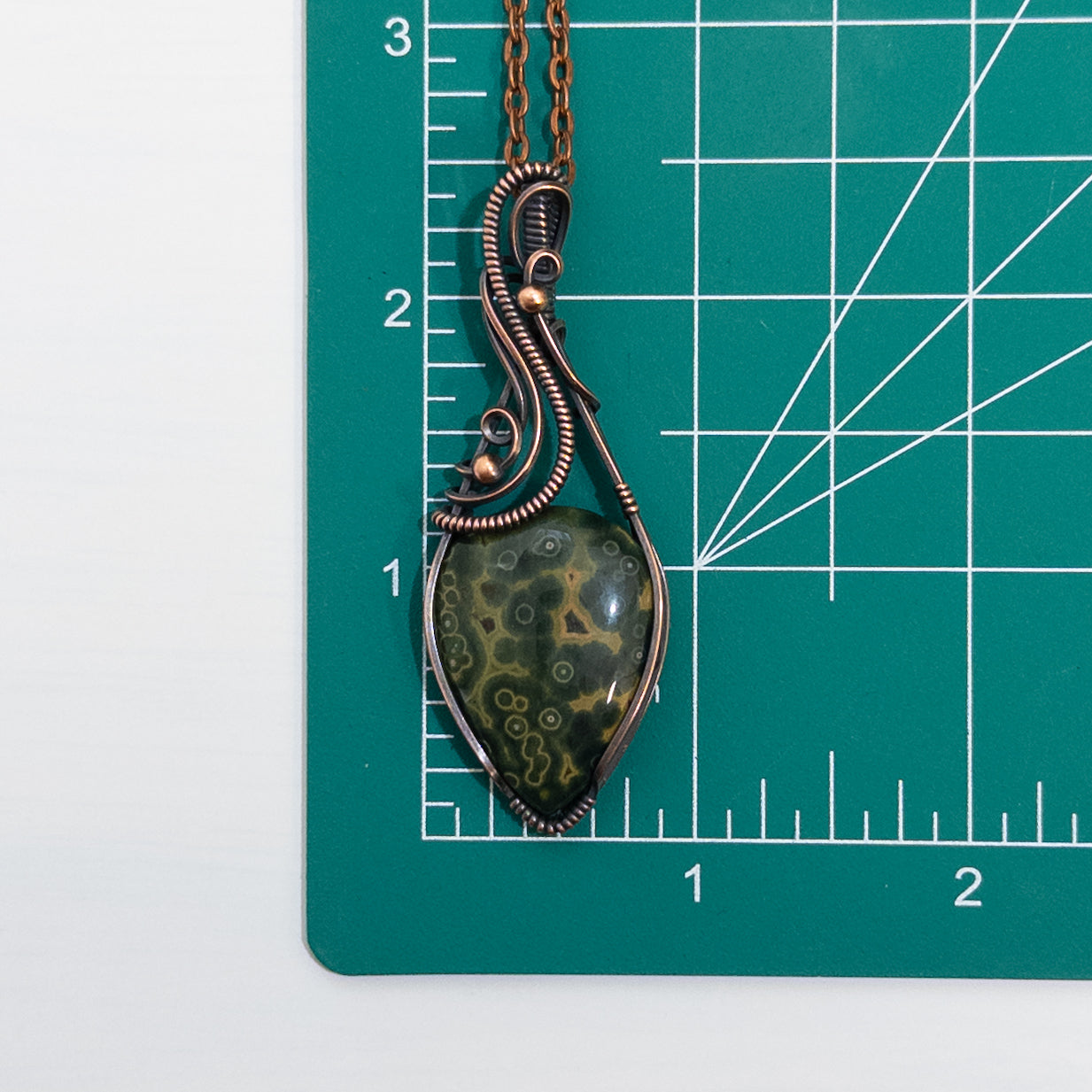 Green & Yellow Ocean Jasper Copper Wrapped Pendant