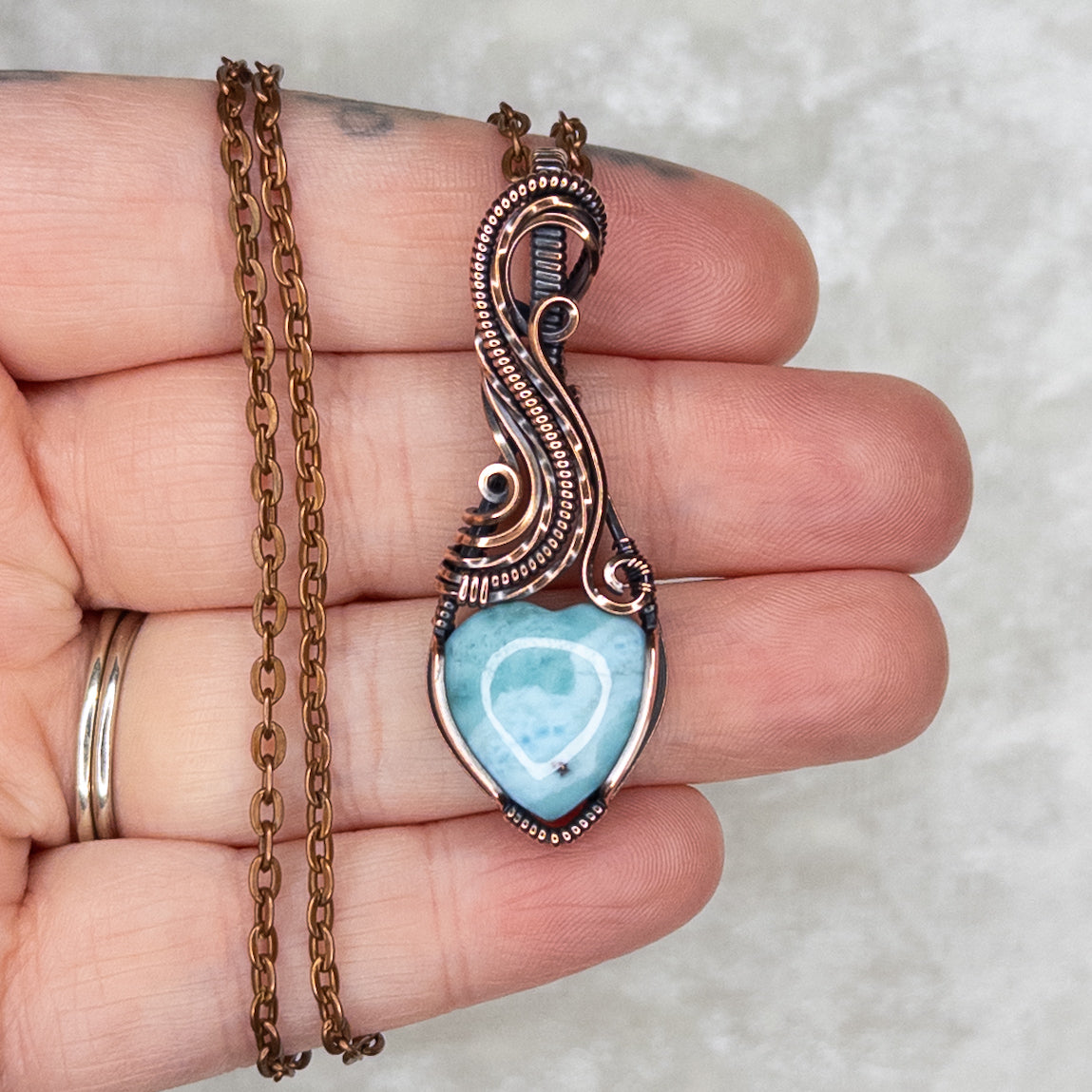 Larimar Heart Antiqued Copper Pendant