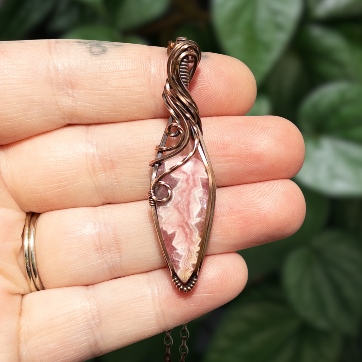 Rhodochrosite Antiqued Copper Pendant