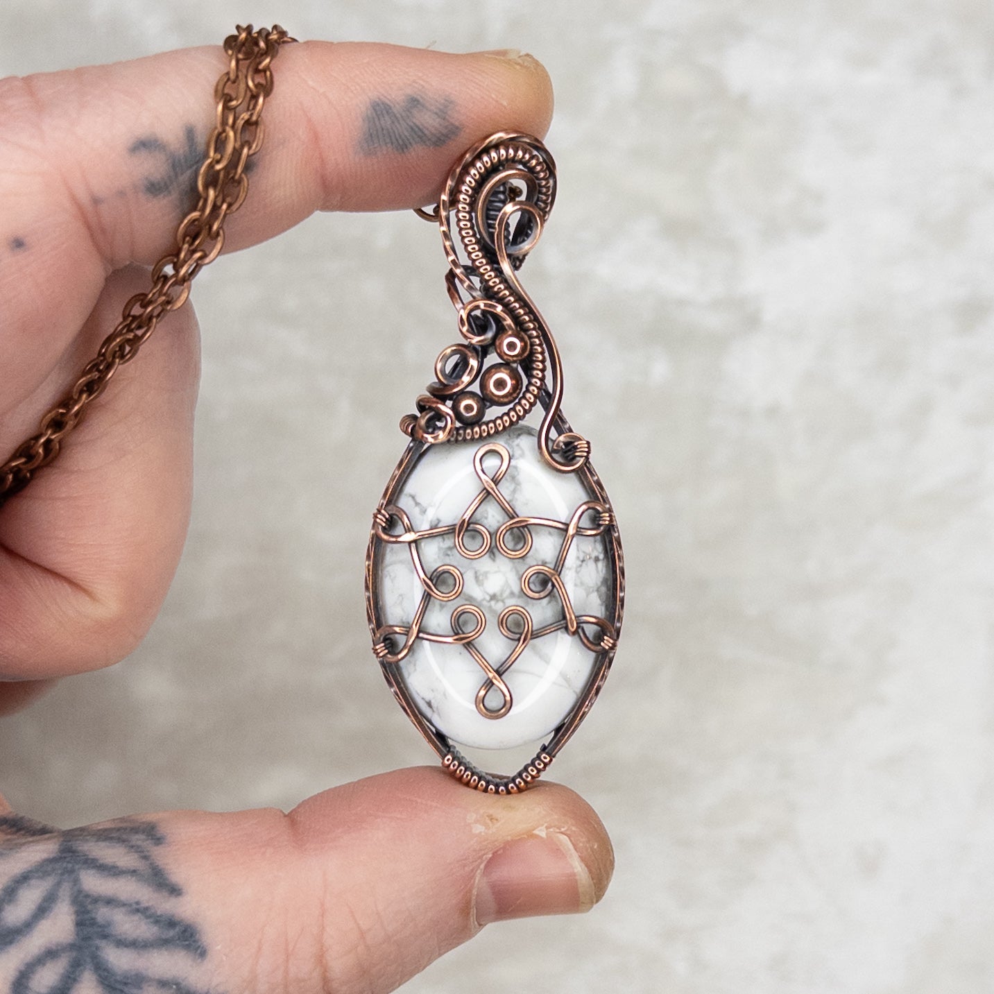 Howlite Snowflake Antiqued Copper Pendant - C