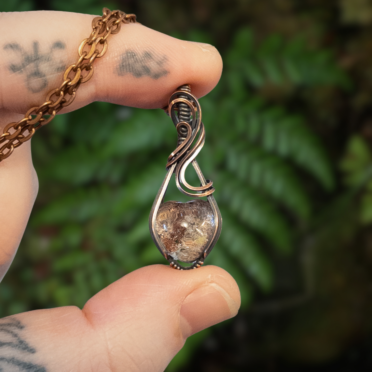 Garden Quartz Heart Copper Wrapped Pendant