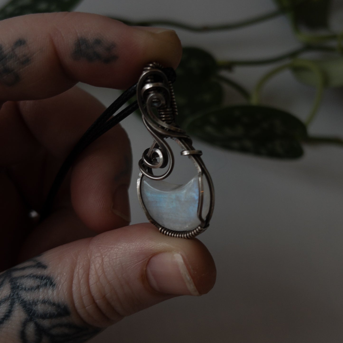 Moonstone Moon & Sterling Silver Wrapped Pendant - A