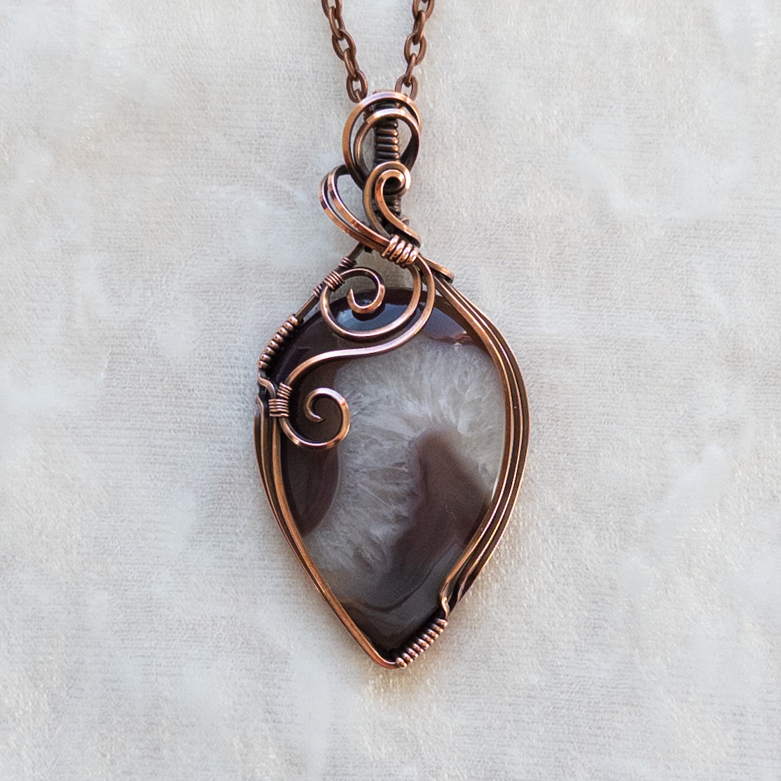Botswana Agate & Quartz Antiqued Copper Pendant