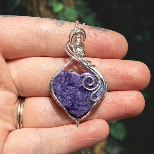 Charoite Heart .925 Sterling Silver Pendant