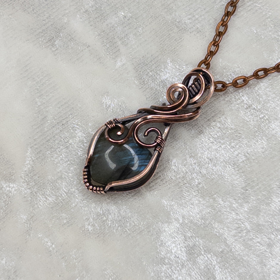 Mini Labradorite Heart Antiqued Copper Pendant