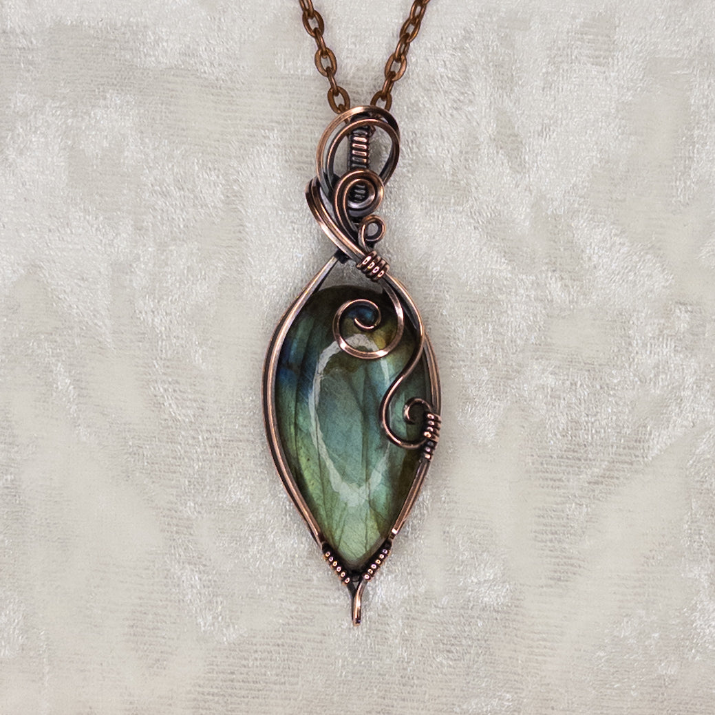 Green & Blue Labradorite Antiqued Copper Pendant