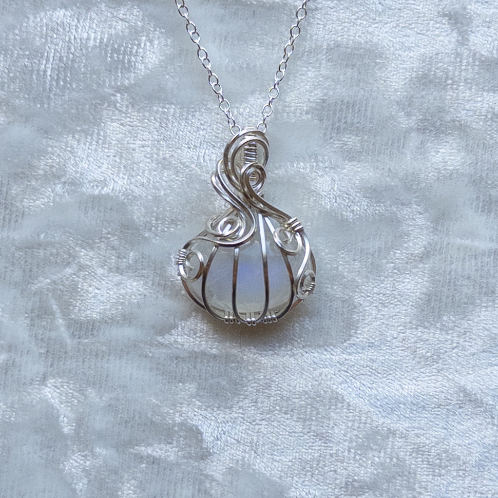 Moonstone Pumpkin Pendant in Solid Sterling Silver