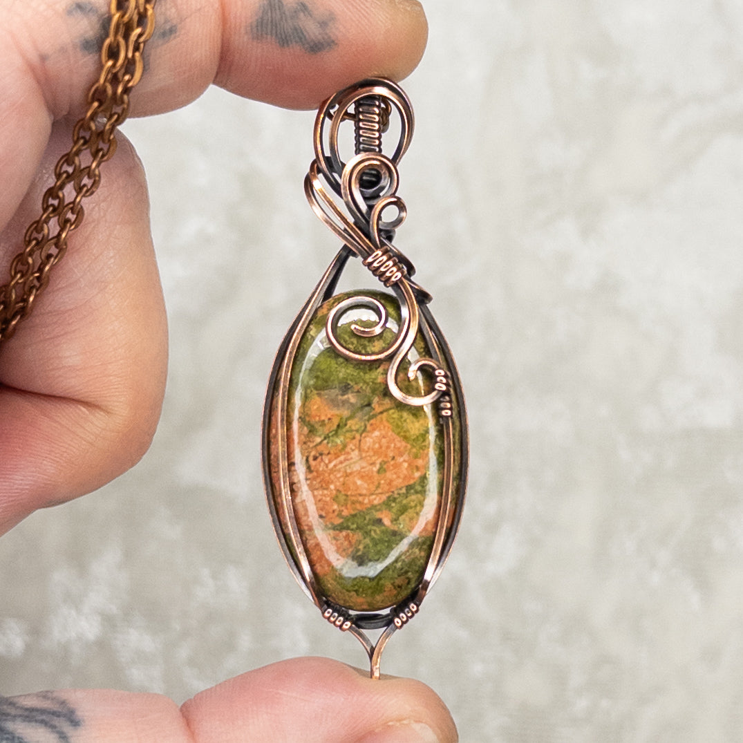 Unakite Antiqued Copper Pendant