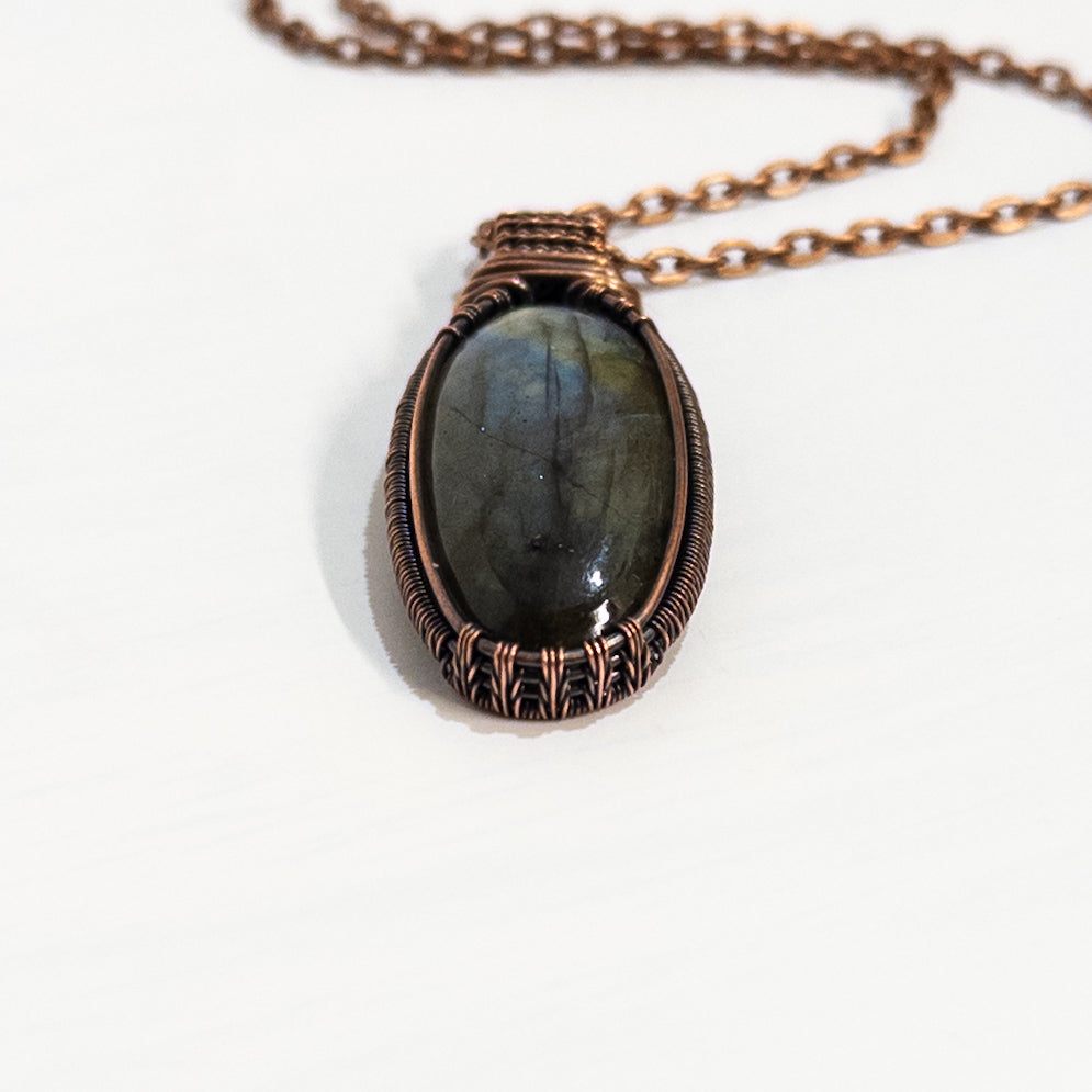 Labradorite Woven Copper Pendant