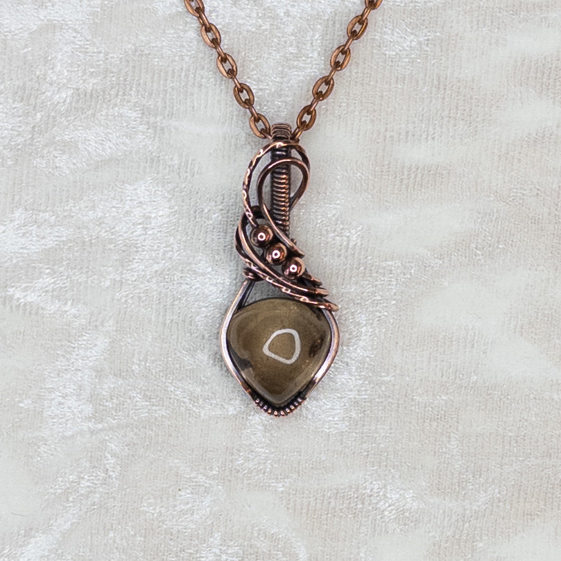 Dainty Smoky Quartz Antiqued Copper Pendant