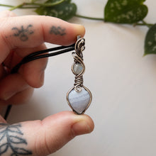 Load image into Gallery viewer, Blue Lace Agate with Moonstone &amp; Sterling Silver Wrapped Pendant
