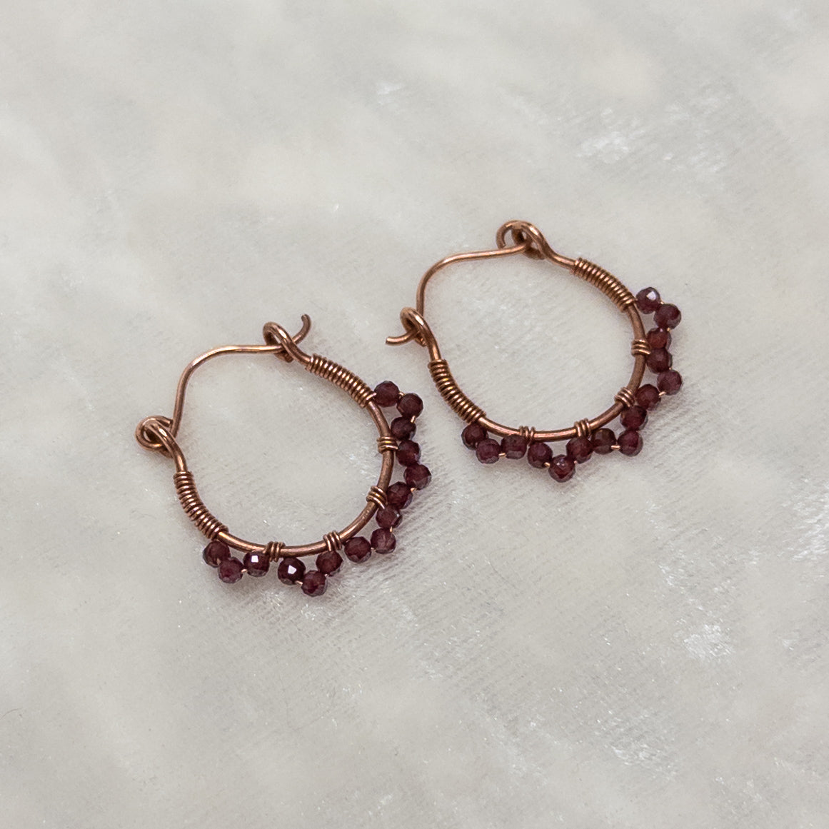 Garnet Copper Hinged Hoop Earrings