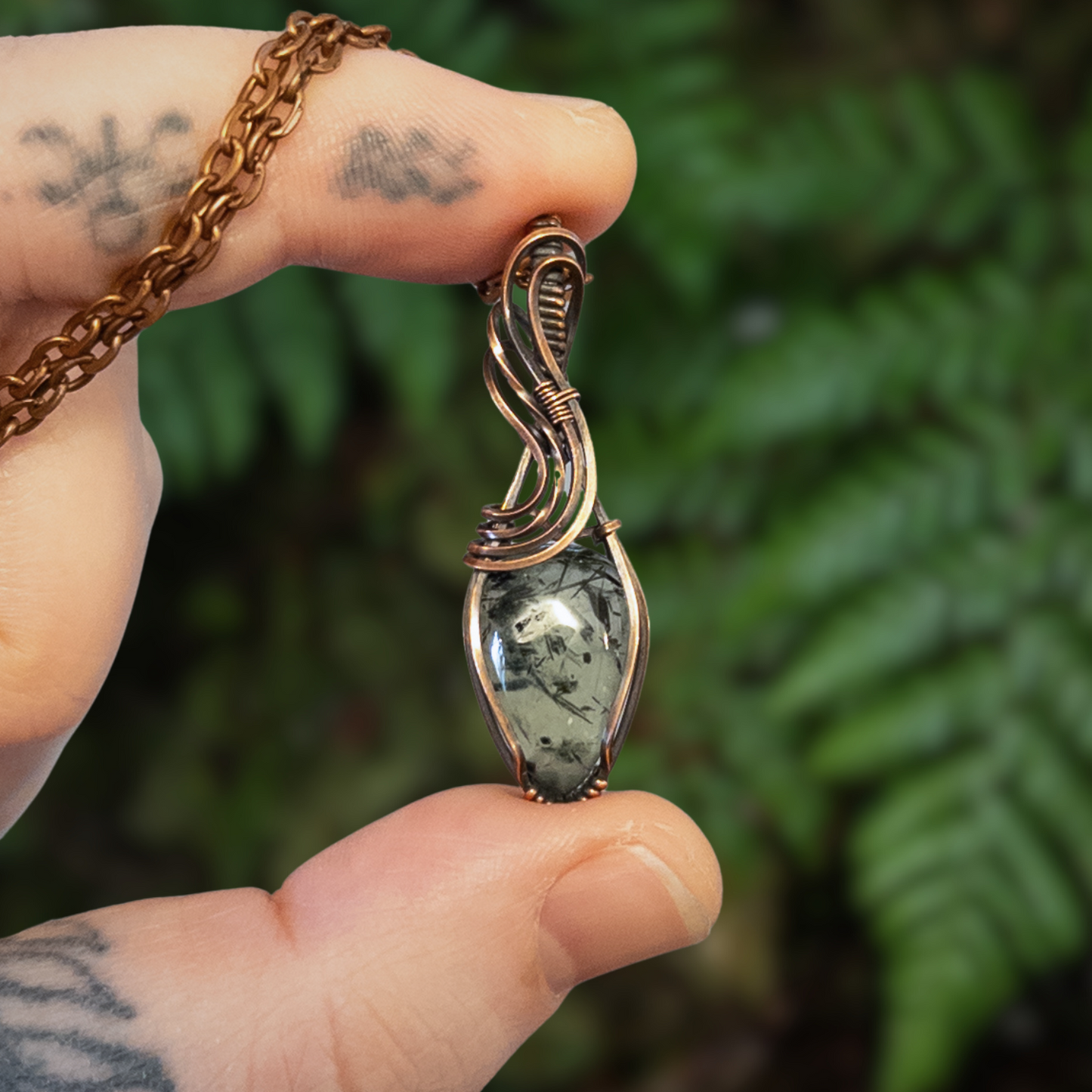 Dainty Prehnite Copper Wrapped Pendant