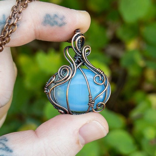 Opalite Pumpkin Antiqued Copper Wrapped Pendant