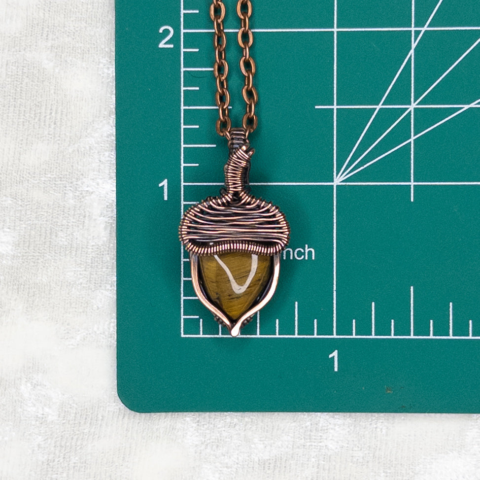 Tiger’s Eye Acorn Antiqued Copper Pendant