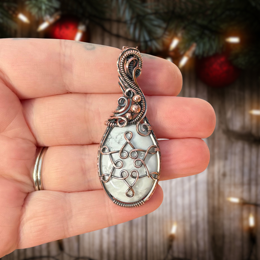 Howlite Snowflake Antiqued Copper Pendant - B