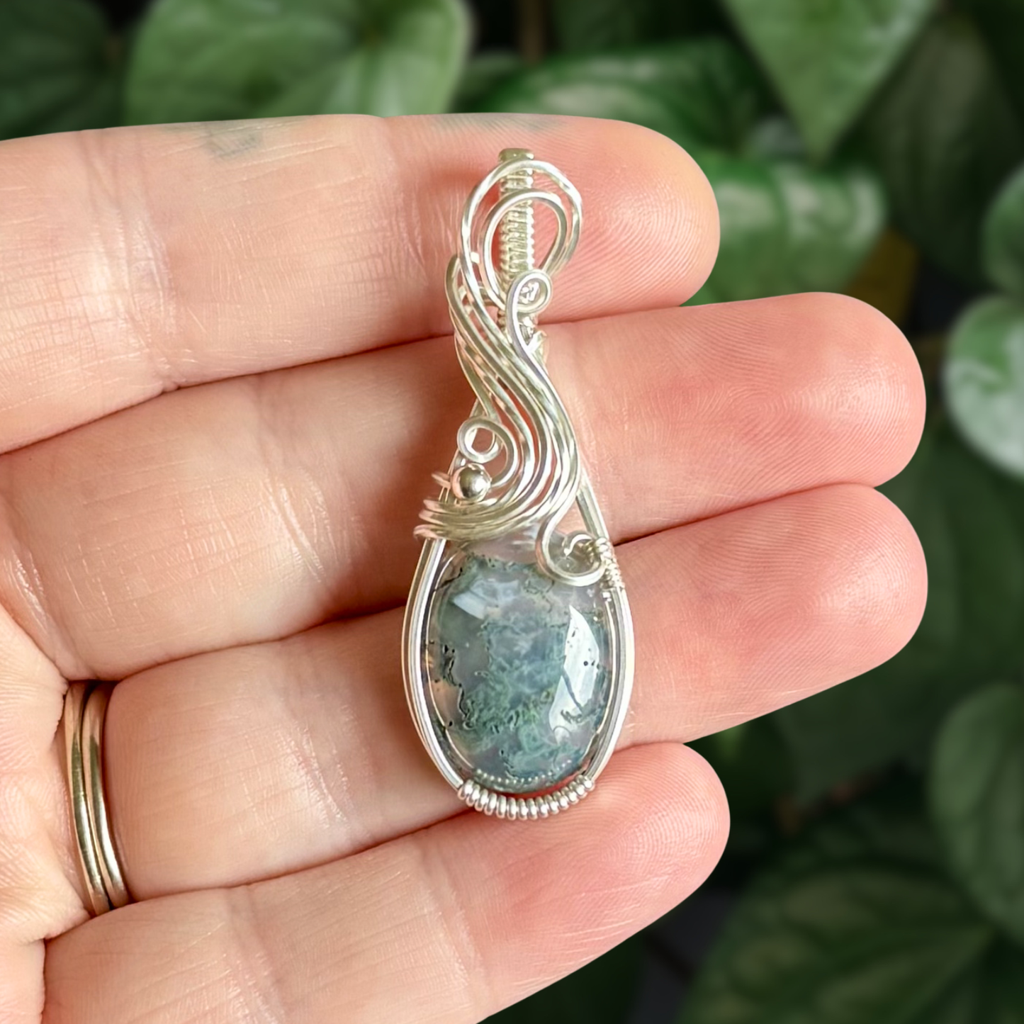 Moss Agate Sterling Silver Pendant
