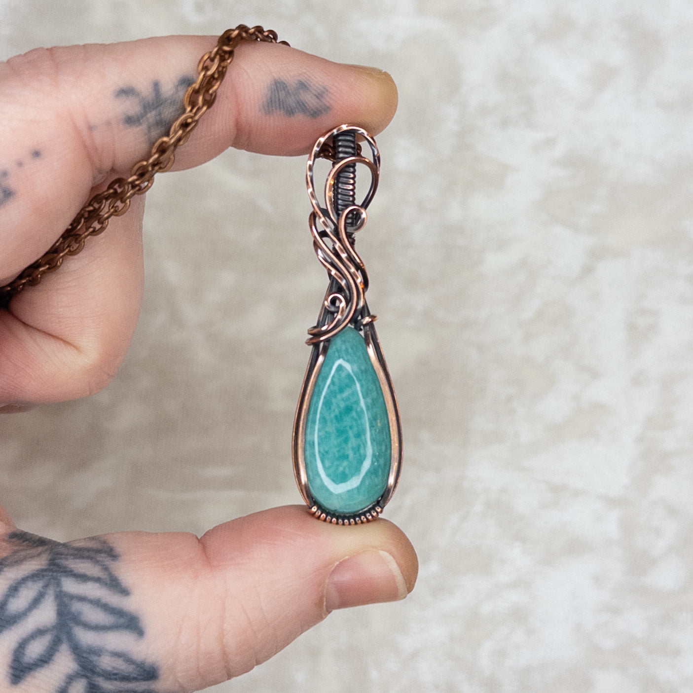 Amazonite Antiqued Copper Pendant