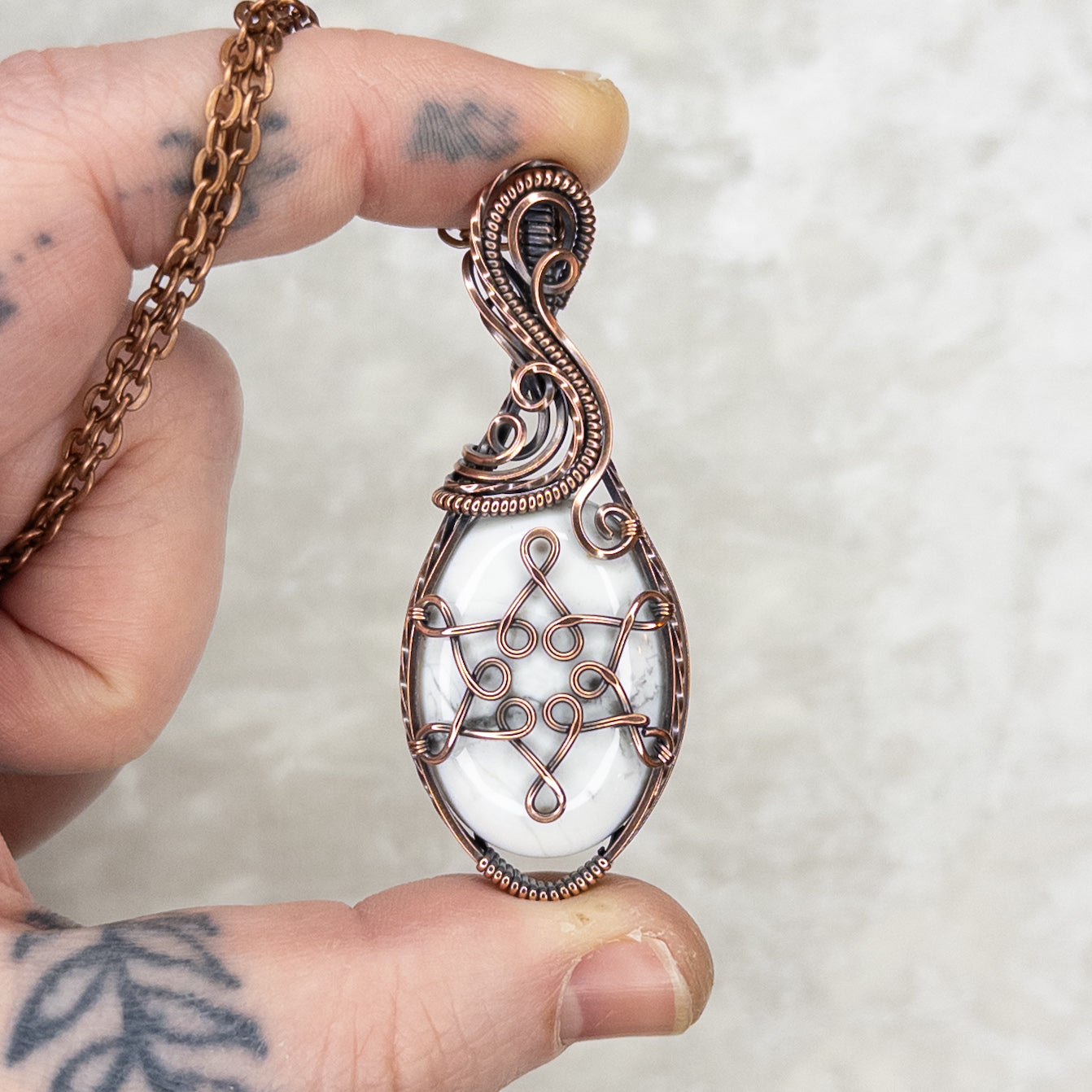 Howlite Snowflake Antiqued Copper Pendant - A