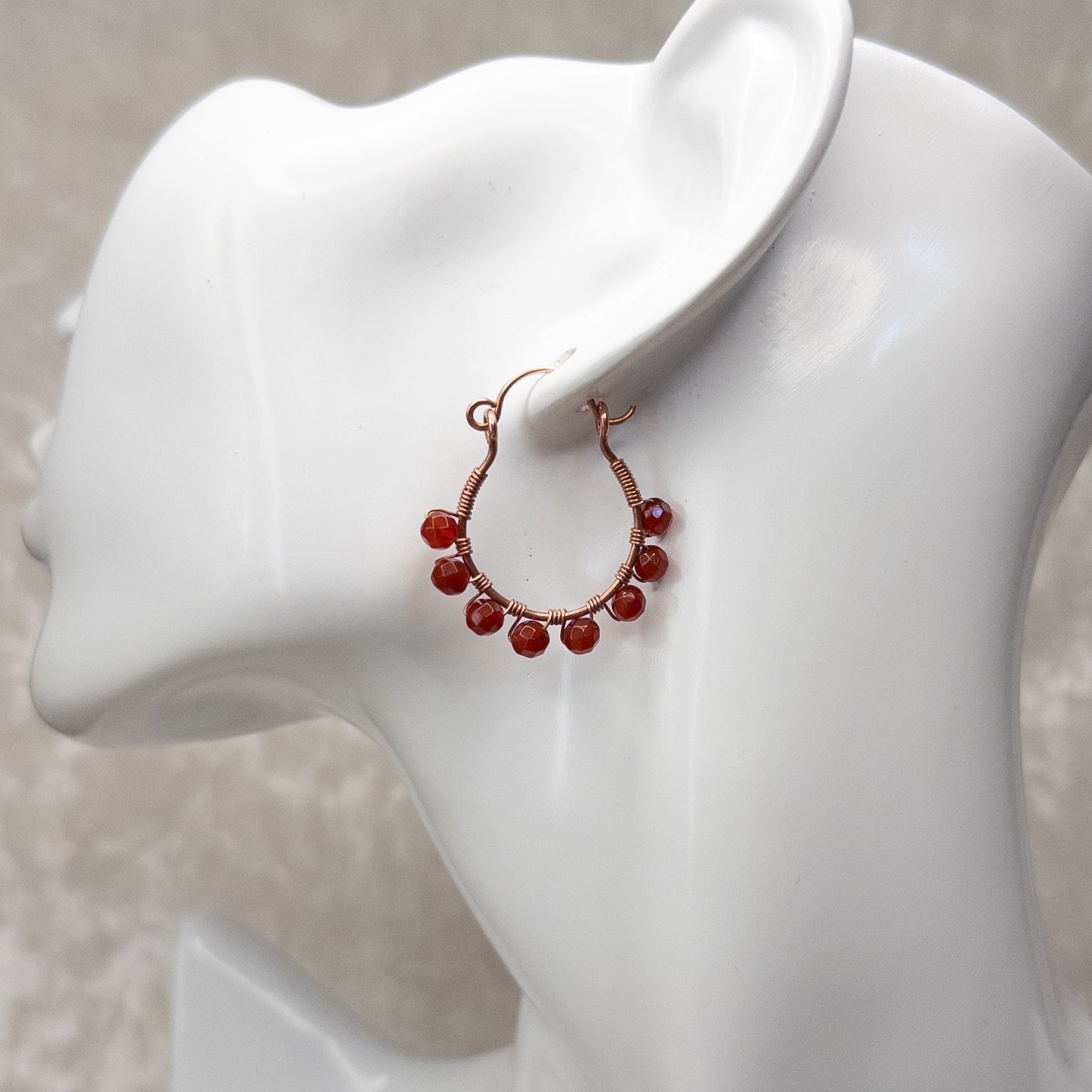 Carnelian Copper Hinged Hoop Earrings