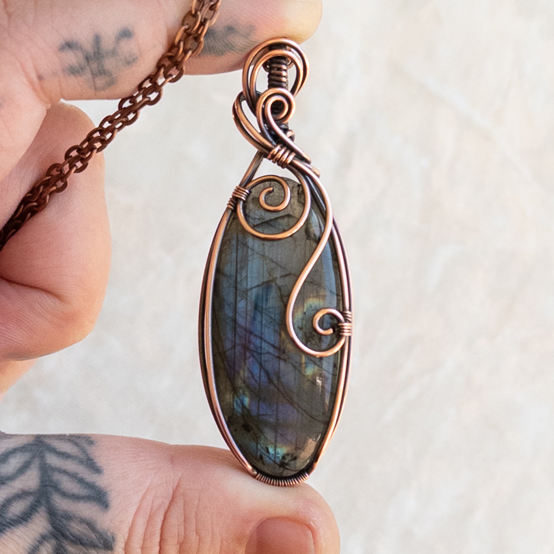 Blue & Purple Labradorite Antiqued Copper Pendant