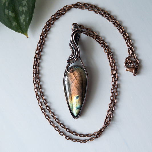 Teardrop Labradorite & Copper Wrapped Pendant