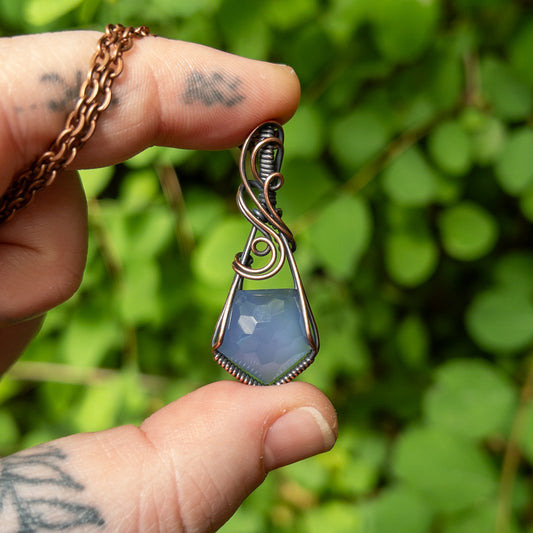 Faceted Lavender Chalcedony & Antiqued Copper Pendant