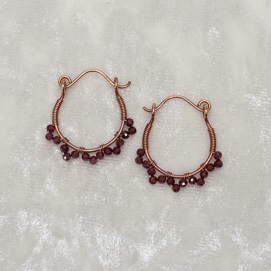 Garnet Copper Hinged Hoop Earrings