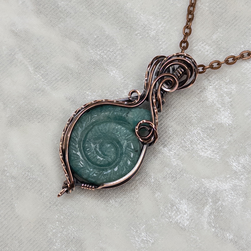 Carved Amazonite Shell Antiqued Copper Pendant