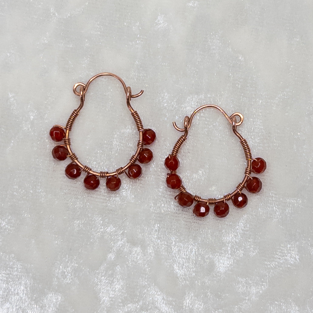Carnelian Copper Hinged Hoop Earrings