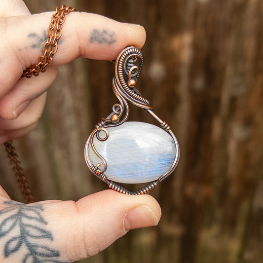 Moonstone Copper Wrapped Pendant