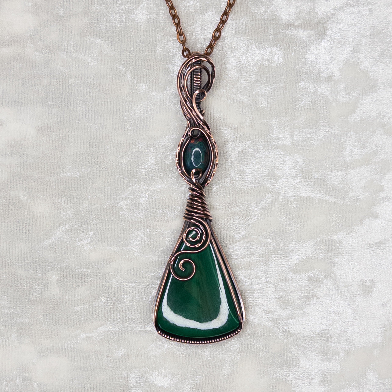 Malachite & Smoked Opal Antiqued Copper Pendant