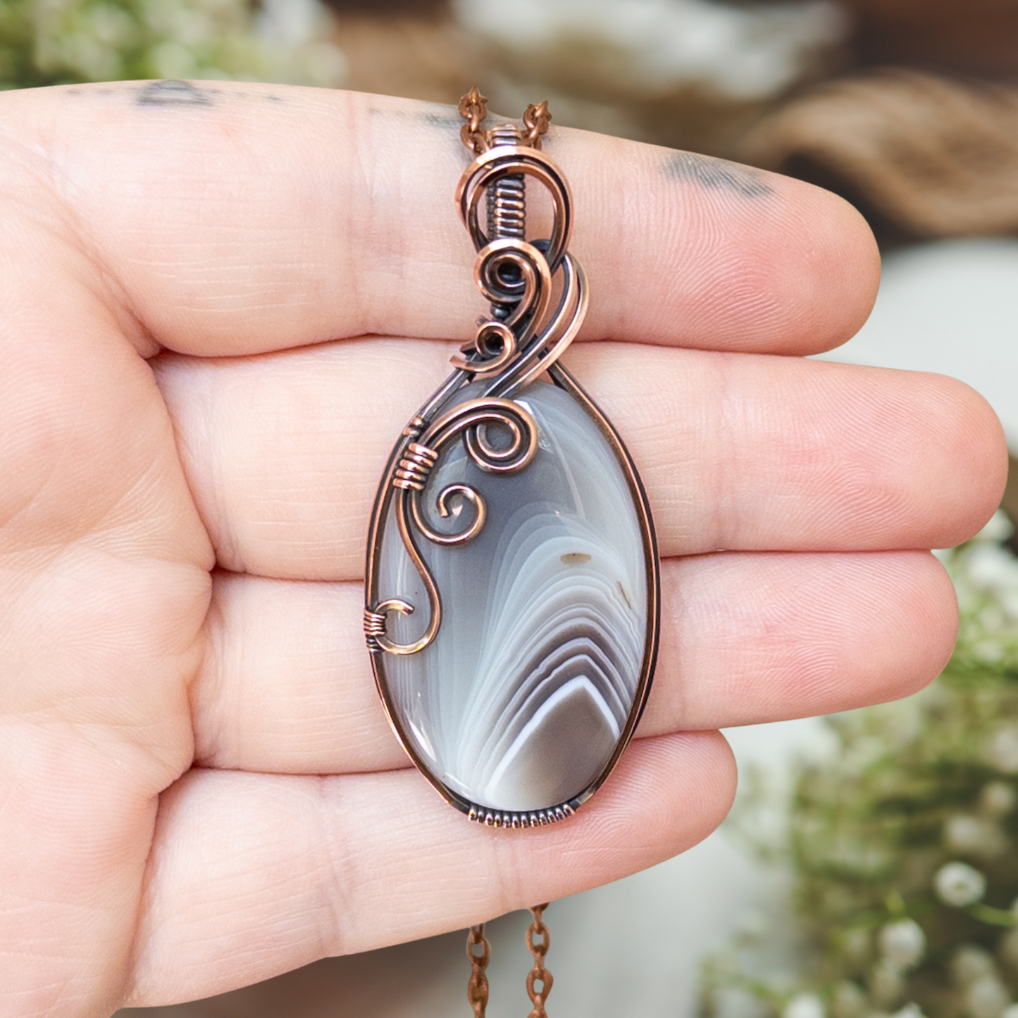 Botswana Agate Antiqued Copper Pendant