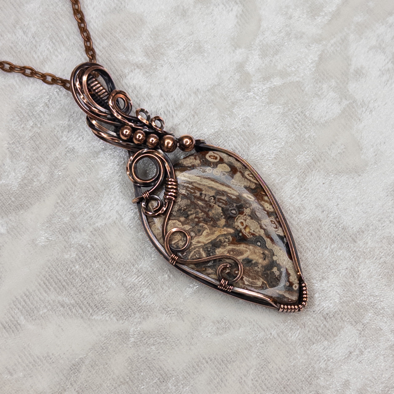 Viper Skin Jasper Antiqued Copper Pendant